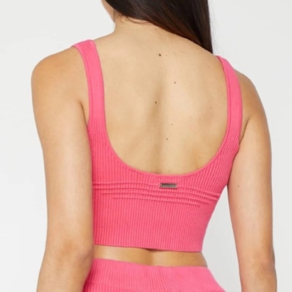 NWT Maniere De Voir Pink Ribbed Contour Crop Top - Picture 4 of 13